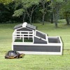 coucheta 3-Room Large Tortoise Habitat with Pull-Out Tray, Wooden Reptile Enclosure Indoor & Outdoor with Ramp, Grass Mat, Openable Roof - 3 of 4