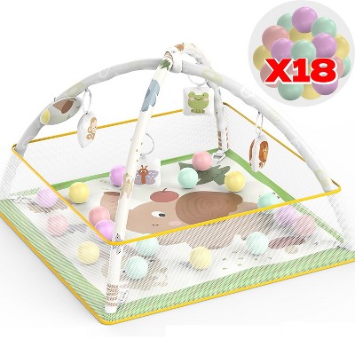 Skirfy 5-in-1 Baby Gym & Play Mat, Tummy Time Toys with Sensual Toys & 18 Balls for Newborns and Babies 0-12 Months, Whale