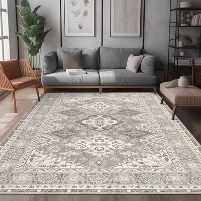 Rugs for Living Room Vintage Rug Medallion Pattern Distressed Non Slip Area Rug for Bedroom, Dining Room, Home Office