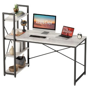 Bestier 55" Computer Desk with Shelves, Executive Office Table with Reversible Bookshelf, Corner Desk for Writing, Home Office & Study, Wash Grey - 1 of 4