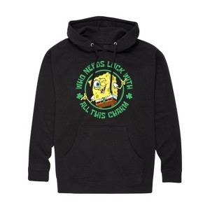 Men's - SpongeBob Squarepants - Who Needs Luck With This Charm Graphic Fleece Pullover Hoodie - 1 of 4