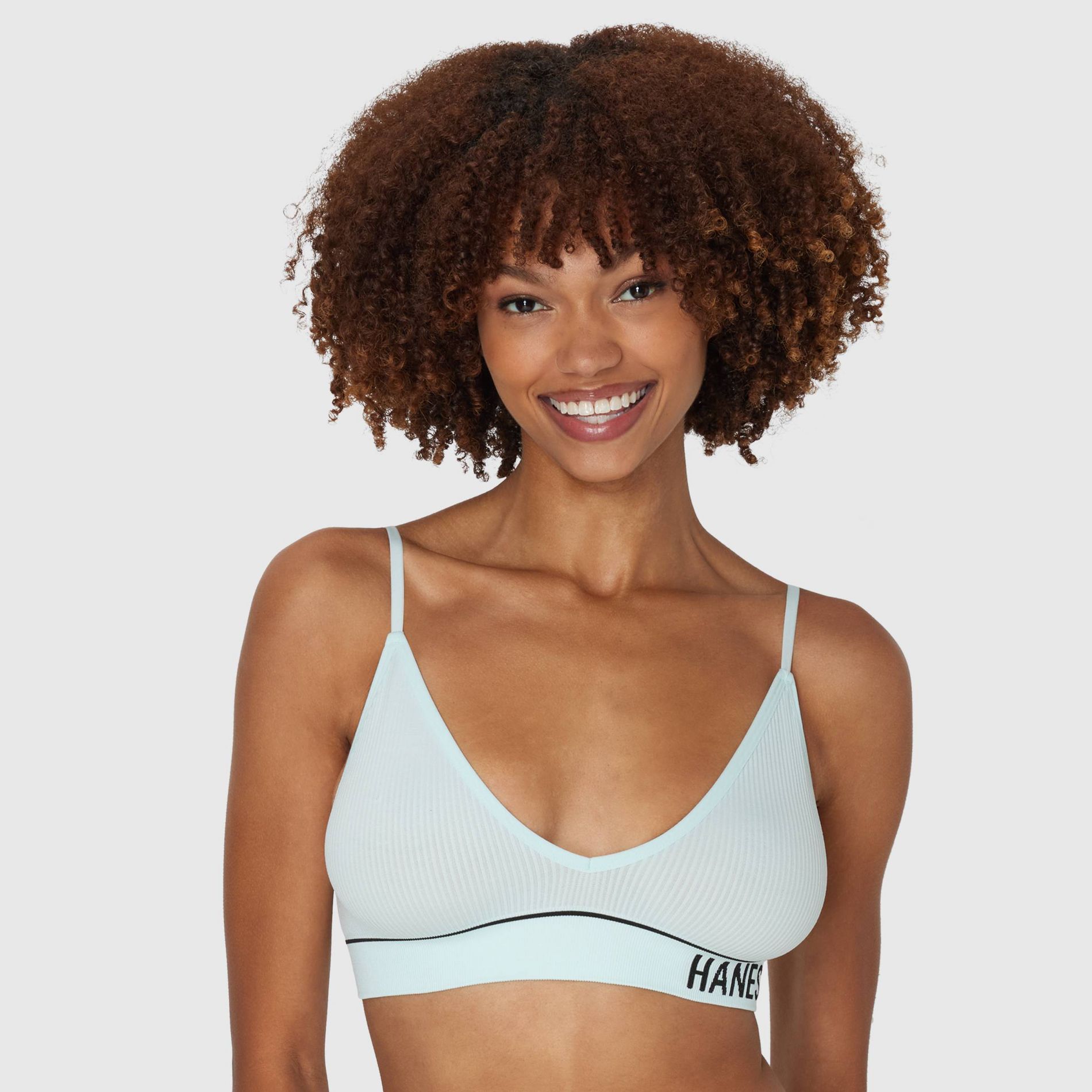 Hanes Originals Women's Ribbed Seamless Triangle Bra MHB005 - Portrait Blue L: Adjustable Strap, Low Coverage