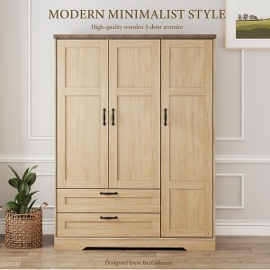 Brafabhome 62" Wooden Armoire Wardrobe Closet with 2 Drawers, 3 Doors Modern Wardrobe Cabinet with Mirror and Adjustable Shelf for Clothes Coats - 1 of 4