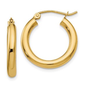 Black Bow Jewelry 3mm x 20mm 14k Yellow Gold Classic Round Hoop Earrings - 1 of 4