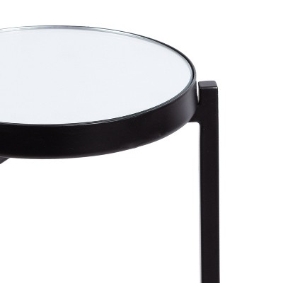 Black Metal and Glass Round Mirrored Drink Table