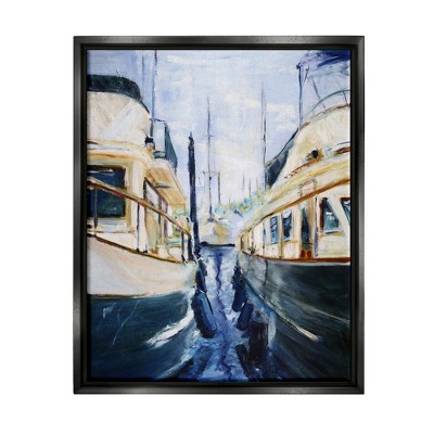 Stupell Industries Marine Harbor Docked Boats Framed Floater Canvas Wall Art