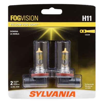 Sylvania H11 Fog Vision Yellow Amber Exterior Vehicle Street Legal OEM High Performance Halogen Light Bulb Replacement Set, 2 Pack