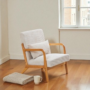 Mshliw Mid-Century Modern Accent Chair with Pillow, Upholstered Arm Chair with Solid Rubberwood Frame for Living Room, Bedroom or Reading Corner - 1 of 4