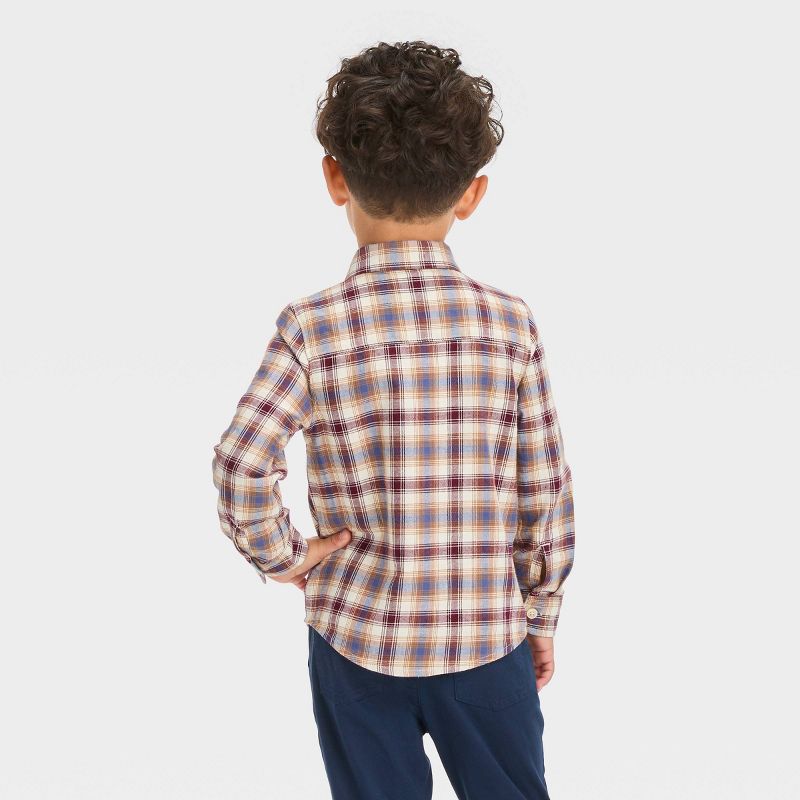 OshKosh B'gosh Toddler Boys' Long Sleeve Woven Flannel Shirt - Maroon, 2 of 8