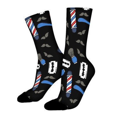 Barbershop Doodle Pattern 2 Women Printed Crew Socks Funny Funky Socks Soft Polyester Novelty Gifts for Artists Men