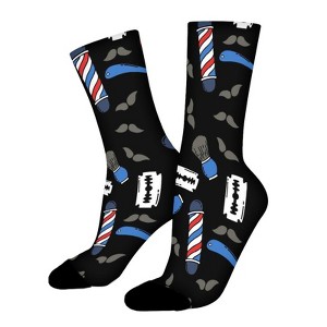 Barbershop Doodle Pattern 2 Women Printed Crew Socks Funny Funky Socks Soft Polyester Novelty Gifts for Artists Men - 1 of 1