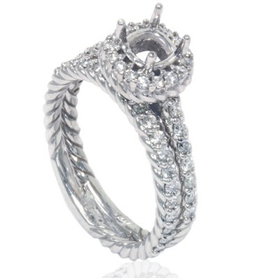 Pompeii3 7/8ct Braided Engagement Wedding Ring Set 14K White Gold