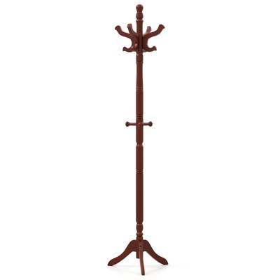 Tangkula Freestanding Coat Rack Solid Rubber Wood Hall Tree with 11 Hooks and 3 Height Options for Coats