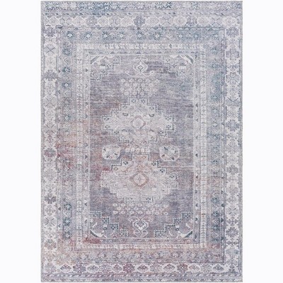 Mark & Day McCordsville 6'7"x9' Rectangle Washable Woven Indoor Area Rugs Slate: Stain-Resistant, Traditional Medallion Design
