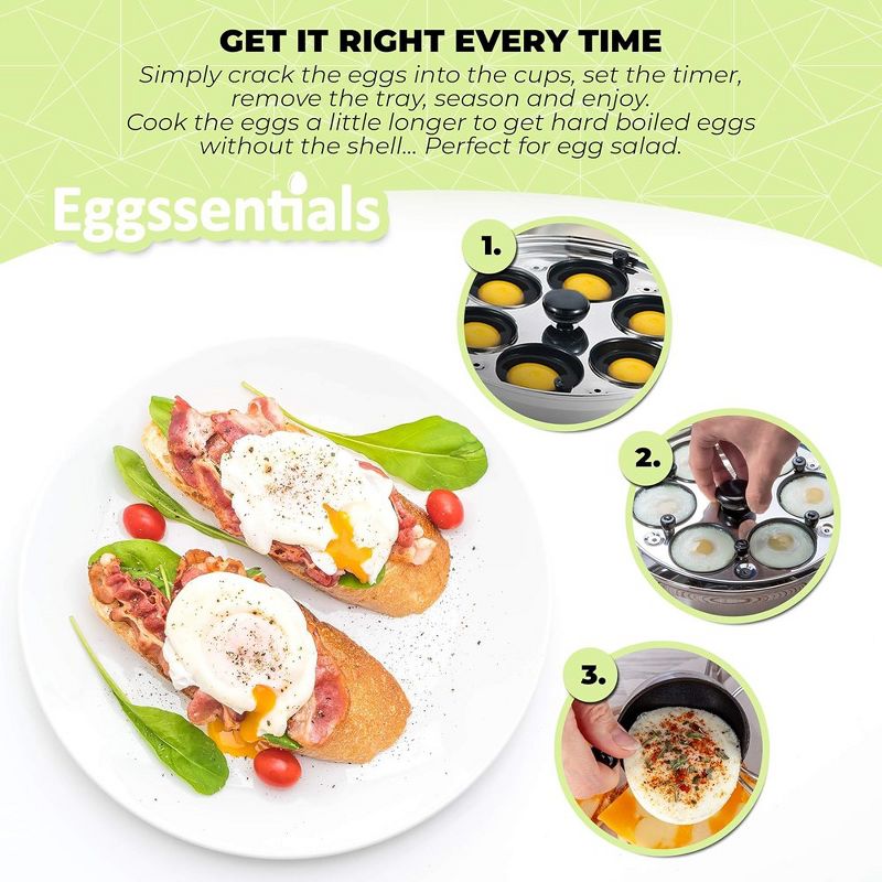 Eggssentials Nonstick Stainless Steel Egg Pan & 6 Cup Poacher, Spatula Included, Makes Poached Eggs Simple, Perfect for all Meals, 2 of 7