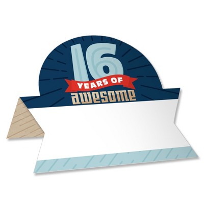 Big Dot of Happiness Boy 16th Birthday - Sweet Sixteen Birthday Party Tent Buffet Card - Table Setting Name Place Cards - Set of 24