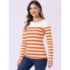 INSPIRE CHIC Women's Color Block Round Neck Long Sleeves Striped Basic T-Shirt - 2 of 4