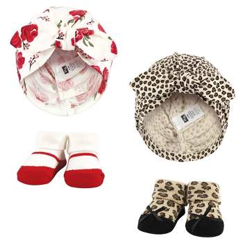 Hudson Baby Infant Girl Turban and Socks Set, Red Rose Leopard, One Size