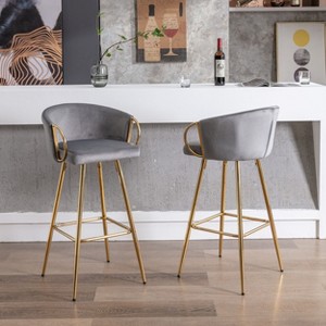 PAGED 30" Bar Height Stools Set of 2, Modern Velvet Counter Stools with Backs and Footrests for Bar, Kitchen, Dining Room - 1 of 4