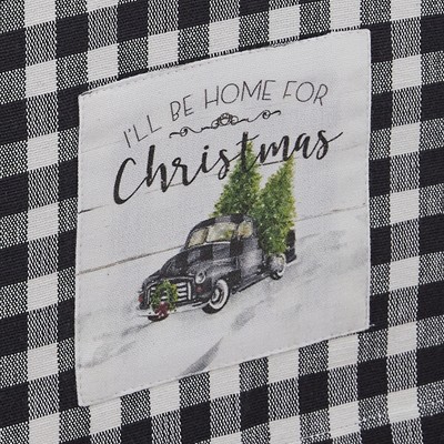 Black and White Cotton Christmas Table Runner with Truck Design
