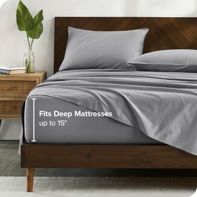 Organic Cotton Sateen Light Grey Split King Bed Sheet Set