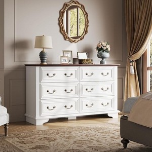 GALAXHERO 51.97'' Wide 6-Drawer Chest with Metal Handles, TV Stand for 60 Inch TV, Farmhouse Wood Dresser,Storage Unit for Bedroom & Hallway - 1 of 1