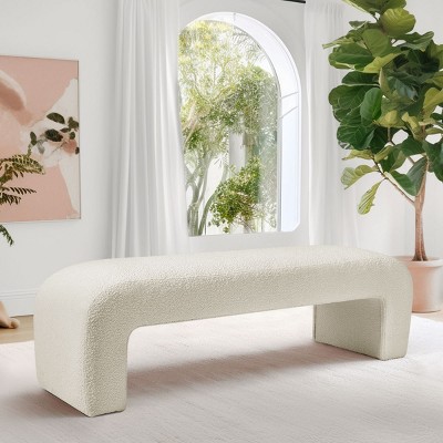 60" Upholstered Boucle Bench with Waterfall Edge, Modern Cream Entryway or Bedroom Seating-The Pop Home