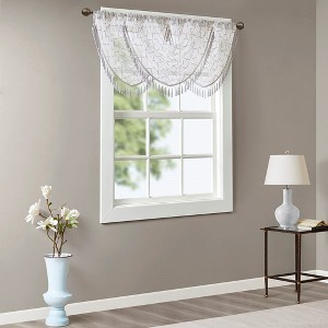 Diamond Sheer Embroidered Waterfall Valance White/Grey 38x46in - 1 of 1