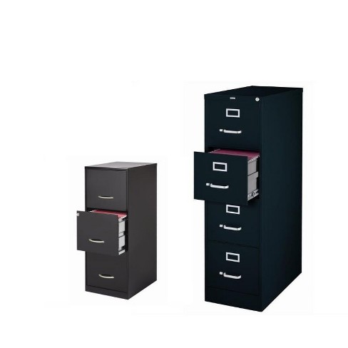 Set Of 2 Value Pack Four And Three Drawer Filing Cabinets In Black