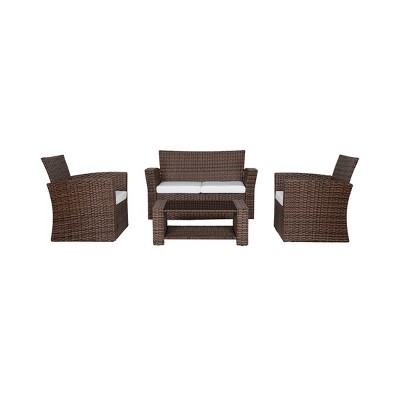 WestinTrends 4 Piece Outdoor Wicker Rattan Conversation Sofa set with Coffee table