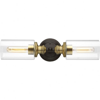 Progress Lighting Archives 2-Light Bath Vanity Fixture, Antique Bronze/Natural Brass, Clear Glass Shades