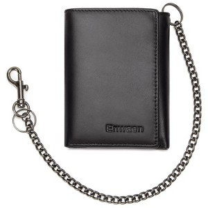 Mens Wallet with Chain, Genuine Leather Trifold Wallet RFID Blocking Anti-Theft Chain - 1 of 4