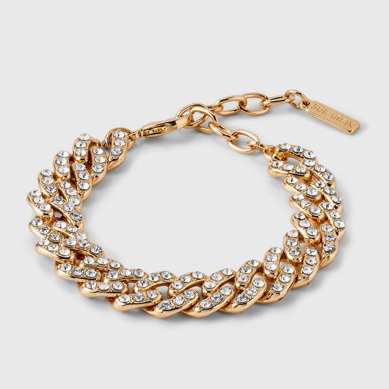 SUGARFIX by BaubleBar Gold and Crystal Curb Chain Bracelet - Gold, 3 of 7