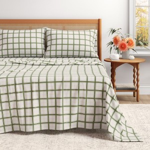 100% Cotton Plaid & Stripe Flannel Sheet Set - Great Bay Home - 1 of 4