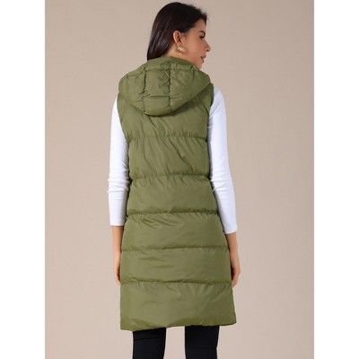 INSPIRE CHIC Women's Long Casual Sleeveless Zippered Hooded Down Puffer Vest Green Small — фото 3
