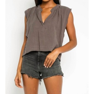 Women's Best-Loved Frayed Muscle Gauze Tank - OLIVACEOUS