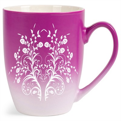 Elanze Designs Damask Floral Mirror Two Toned Ombre Matte Pink and White 12 ounce Ceramic Stoneware Coffee Cup Mug