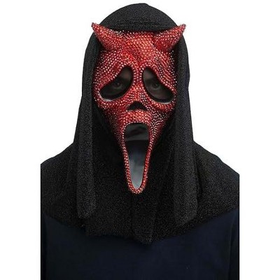 Ghost Face Rhinestone Mask – Fun World Official Scream Costume Accessory – Sparkling Red Sequin & Horned Design – Adult Halloween Mask