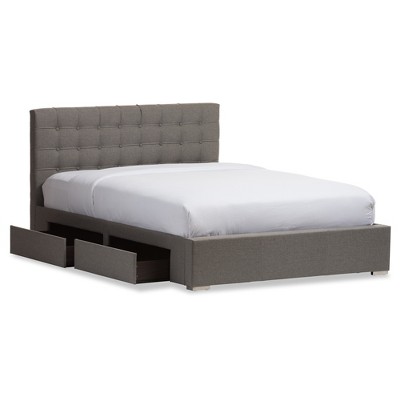 Modern King-Sized Grey Tufted Upholstered Bed with 4-Drawer Storage