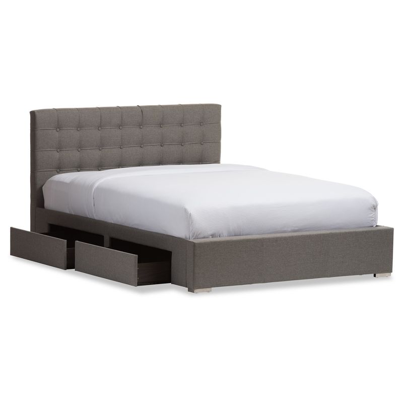 King Rene Modern And Contemporary Fabric 4-Drawer Storage Platform Bed Gray - Baxton Studio, 4 of 12