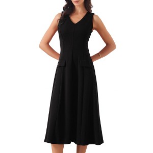 knee length dresses for ladies Zapaka Women Simple Black White Dot Midi Work Dress A-Line V-Neck Business Dress, Black White Dot / US12 main image 0