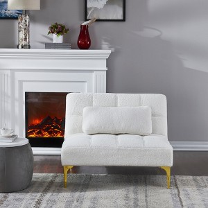 VASIP  Teddy Fabric Convertible Sofa Bed,Gold Metal Leg Futon with Modern Accent,for Living Room & Guest Room,White - 1 of 4