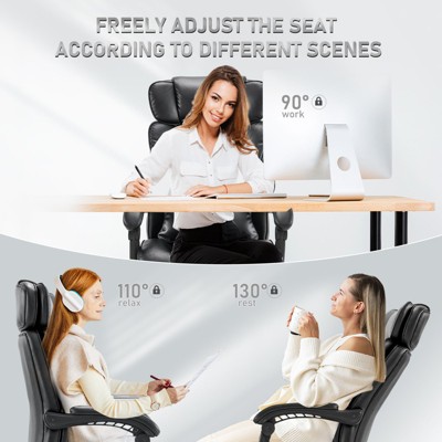 Black High Back Leather Reclining Office Chair with Footrest