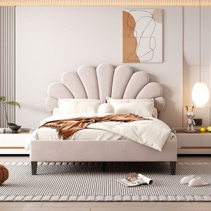 NicBex Full/Queen Upholstered Platform Bed Frame with Flower Pattern Velvet Headboard,Solid Wood Slats Support,No Box Spring Needed,Easy Assembly - 1 of 4