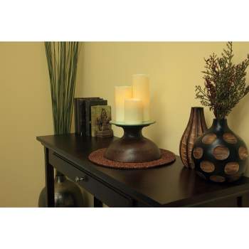 Pacific Accents Flameless 3x6 Ivory Melted Top Wax Pillar Candle
