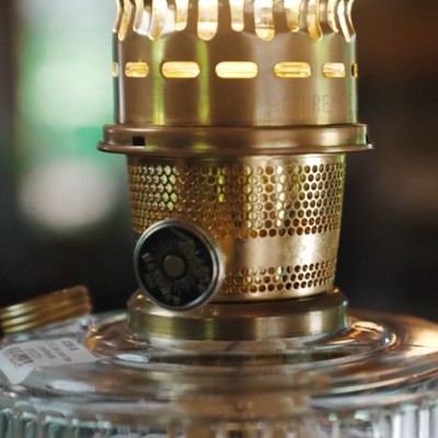 Emerald Green Glass Oil Lamp with Brass Trim