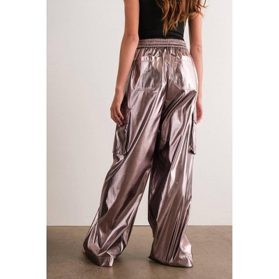 Women's Mabel Wide-Leg Metallic Cargo Pants - PAPERMOON