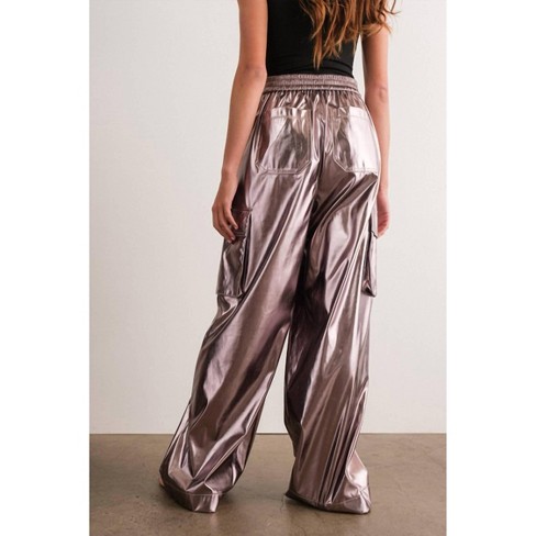 Women's Mabel Wide-Leg Metallic Cargo Pants - PAPERMOON - image 1 of 4