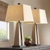 John Timberland Mitchell Rustic Farmhouse Table Lamps 27" Tall Set of 2 Wood with USB Charging Port Oatmeal Tapered Rectangular Shade for Living Room - 2 of 4