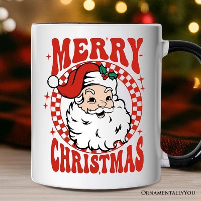 Merry Christmas Santa Mug, Retro Red Checkered Holiday Gift (Non-Custom Only)| OrnamentallyYou